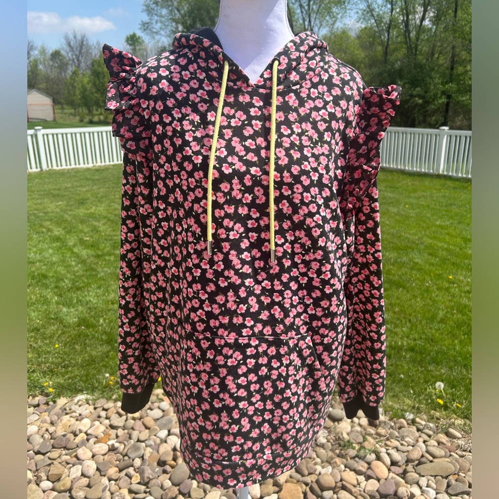 Sandy Liang x Target Pink Black Floral Ruffle Shoulder Hoodie Large